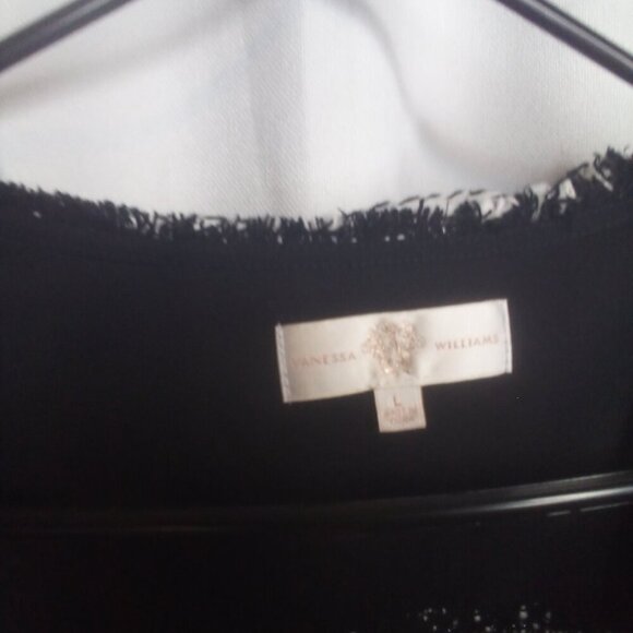 Vanessa Williams Blazer Jacket L Women Fringe Trim Metal Ring Accent Open Front - Picture 7 of 16